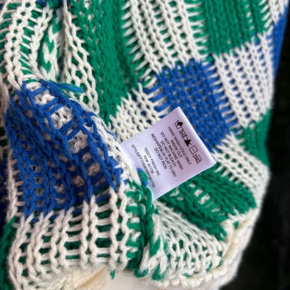 Teddy Fresh Full Zip Knit Hoodie Womens XS/S Checkered Multicolor Oversized - Picture 11 of 15